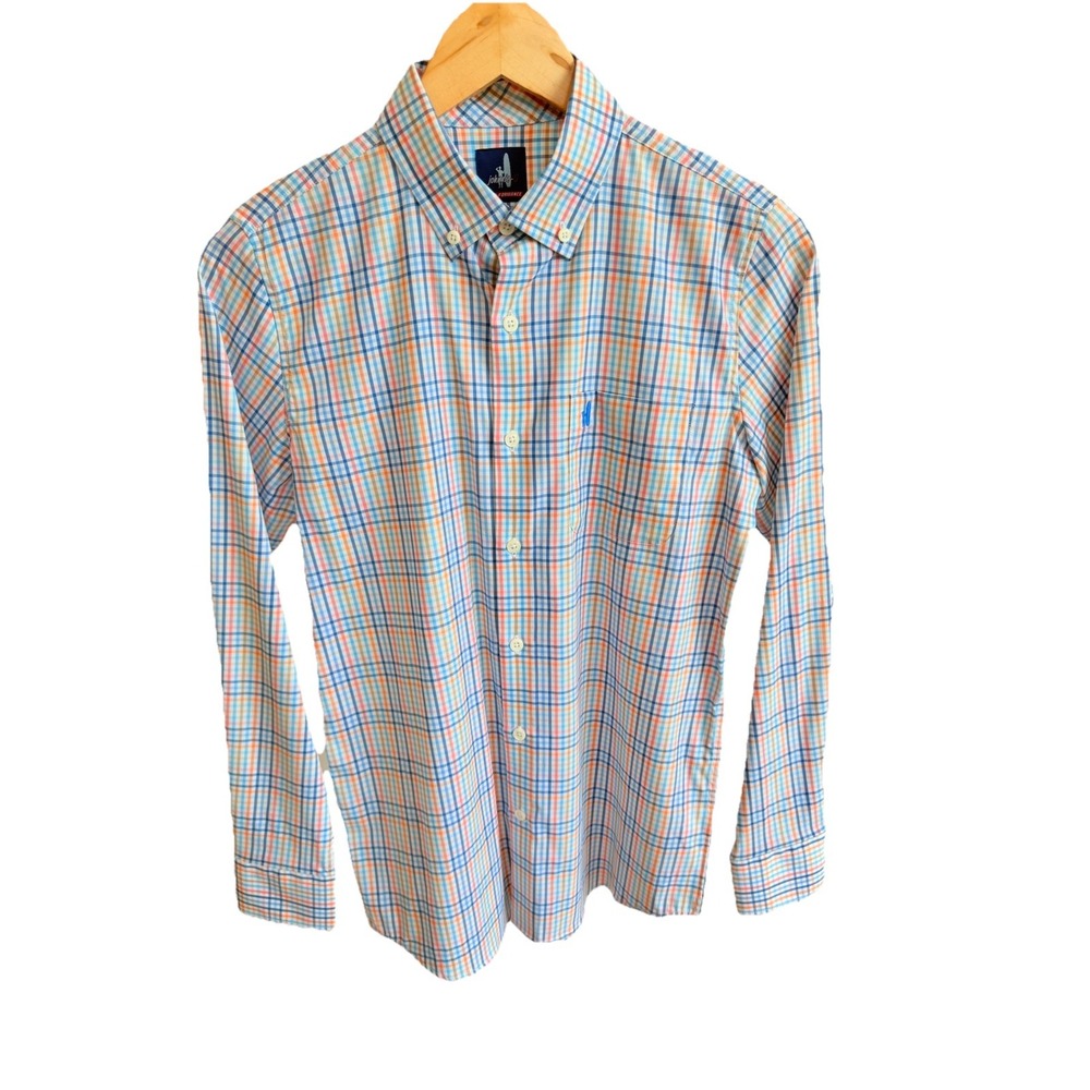 Johnnie-O Shirt Blue Plaid PrepFormance Button Down Performance Shirt Boys 14